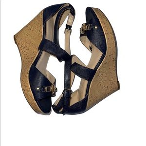 LIKE NEW Marc Fisher Brantor Cork Wedge Blue Sandals Size 11M
